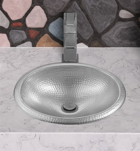 Hand Hammered Aluminum 17 inch Oval Drop In Bathroom Sink - Nickel